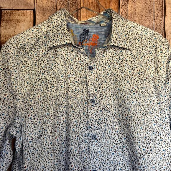 Robert Graham Shirt Casual Button Up Large White Blue Long Sleeve Pattern Cuff - Picture 3 of 8
